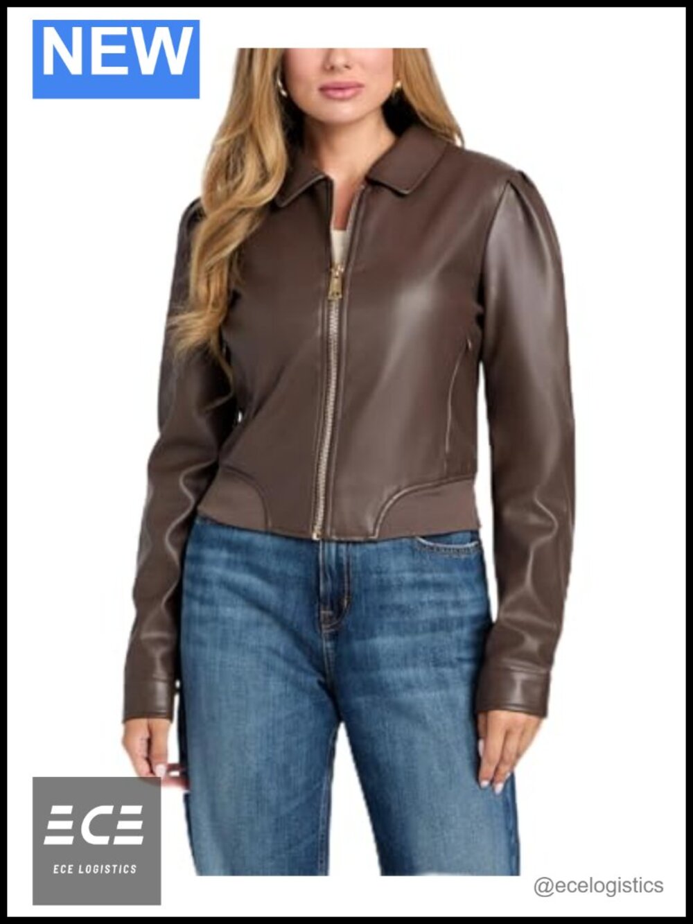 Faux Leather Biker Jacket Cropped Full Zip Moto Style